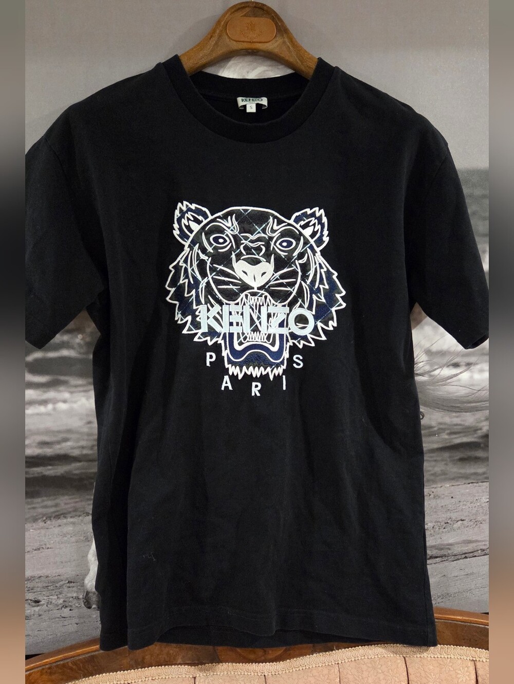 KENZO Paris Tiger Embroidered Black T-Shirt Size S